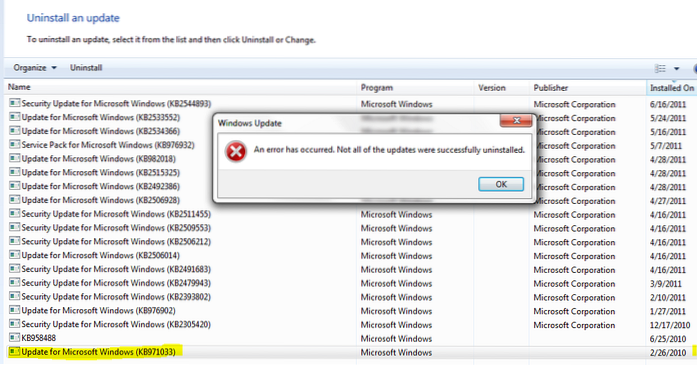 désinstaller les mises à jour de windows 7