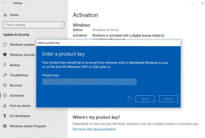 upgradujte Windows 10 Home na Pro pomocí KMS