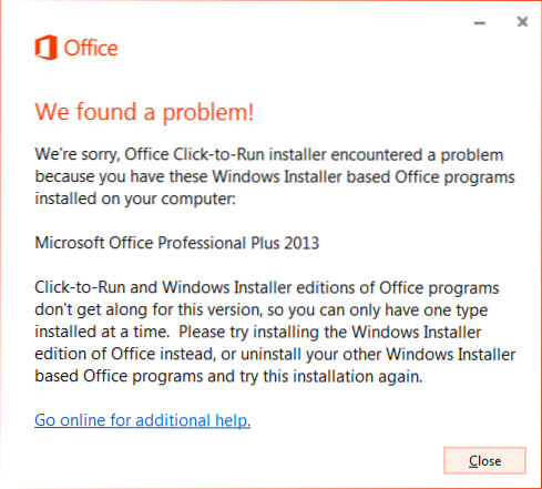 we're sorry, office click-to-run installer encountered a problem