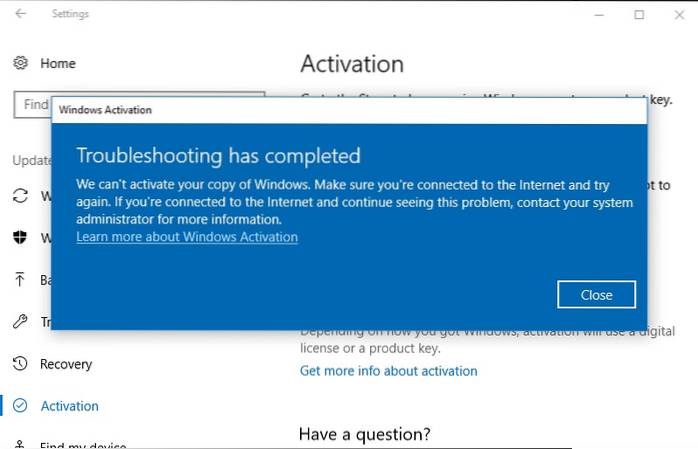 hva skjer når Windows 10 er deaktivert
