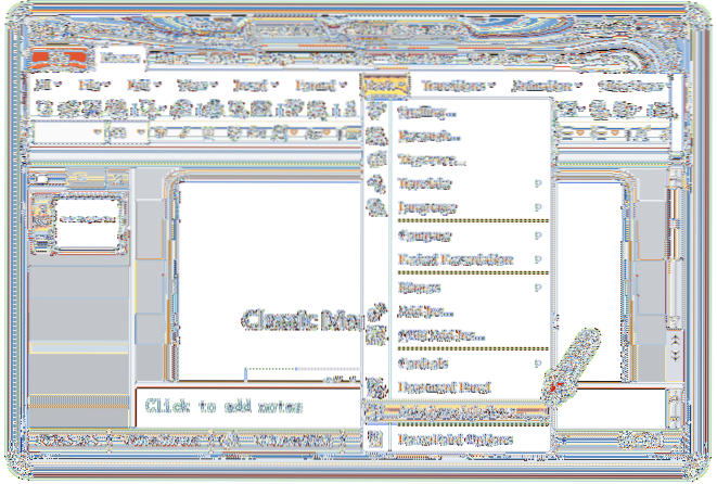 where is the quick access panel located and how to configure it in the ms power point window