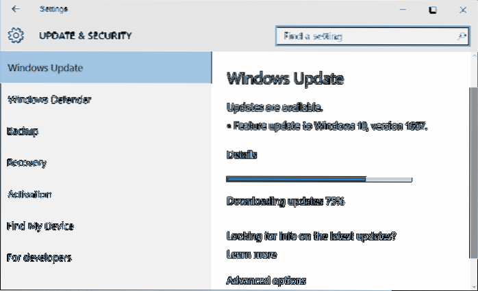 Windows 10 1607 nu se actualizează