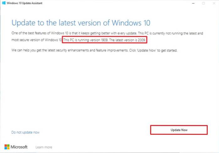 asistente de actualización de windows 10 20h2