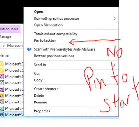 Windows 10 no puede fijar para comenzar