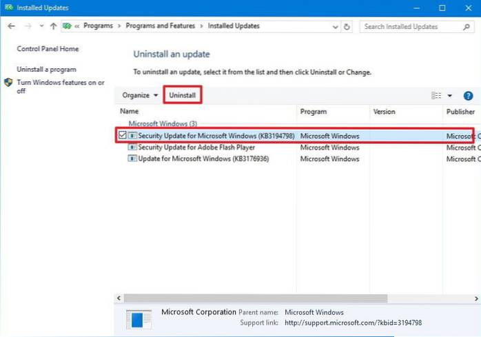 windows 10 eliminar actualización
