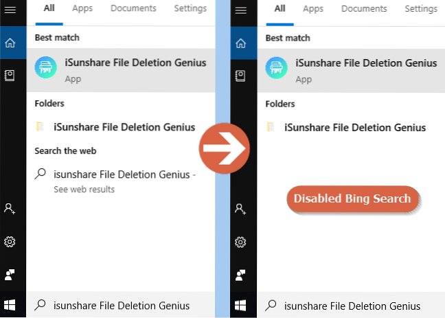 Windows 10 dezactivează căutarea bing