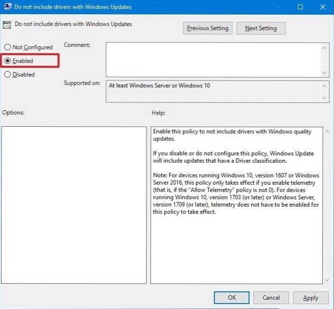 Windows 10 disabilita l'aggiornamento del driver