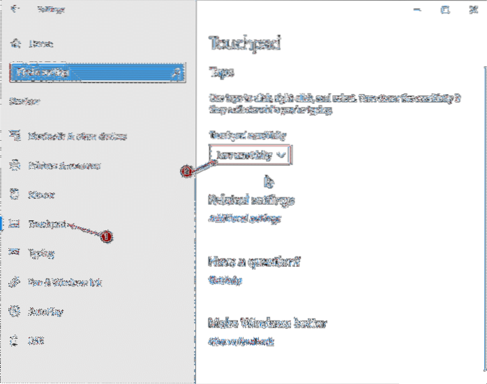 Windows 10 wyłącza touchpad podczas pisania