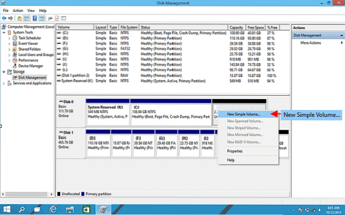 gerenciamento de disco do windows 10 criar nova partição