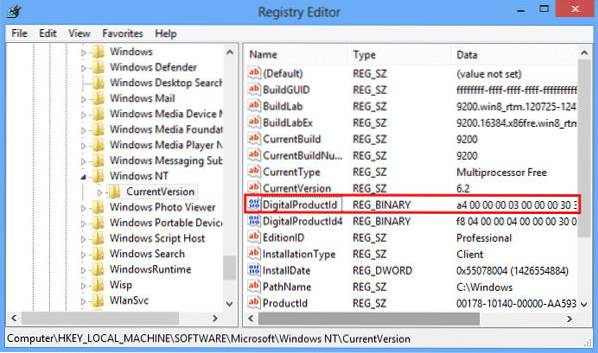 Windows 10 extrahuje produktový klíč