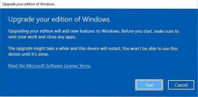 Windows 10 acasă la cheia de upgrade pro