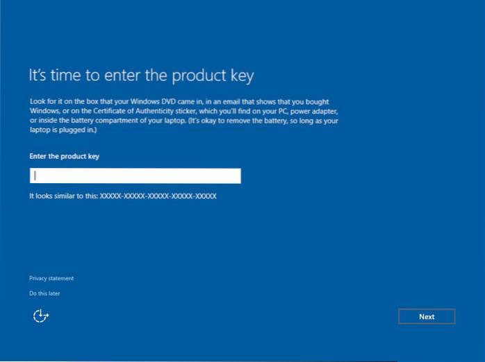 instalace systému Windows 10 nepožaduje klíč