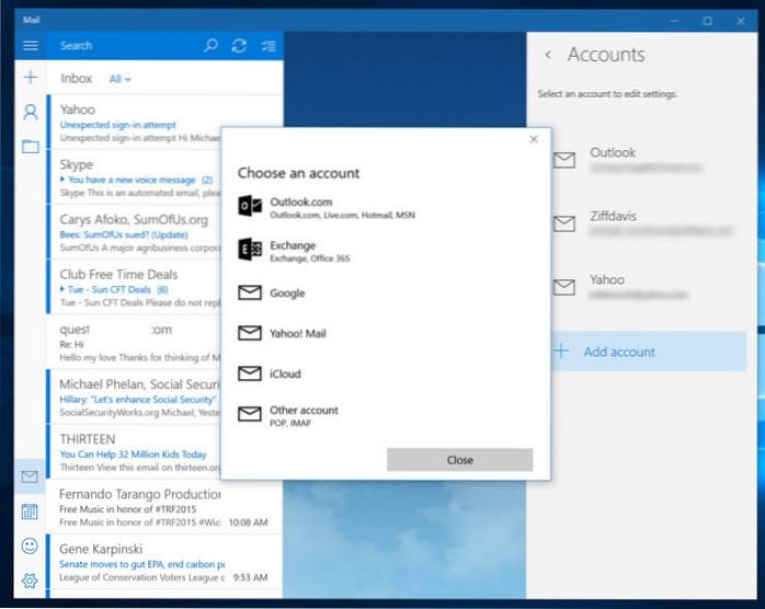 umístění kontaktů e-mailové aplikace systému Windows 10