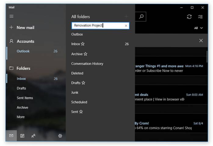 windows 10 mail folders