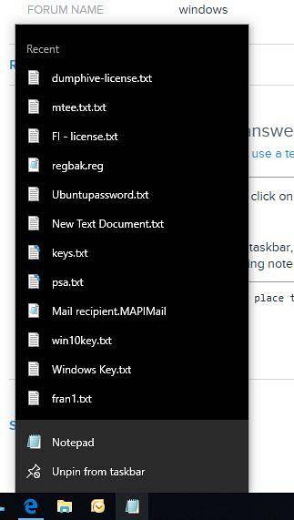 windows 10 notesblok for nylig filer