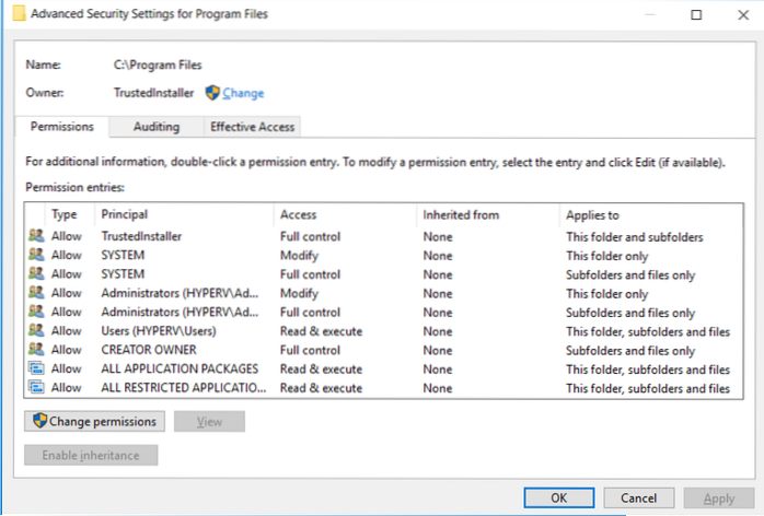 permisiuni pentru fișiere de program Windows 10