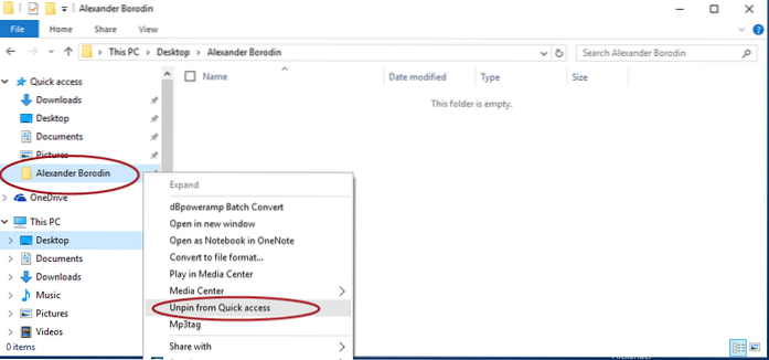 rychlý přístup systému Windows 10 nelze odepnout