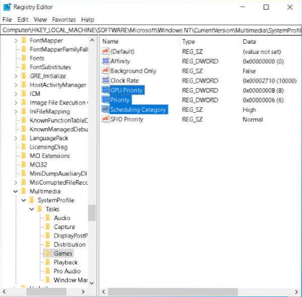 ajustes de registro do Windows 10 para jogos