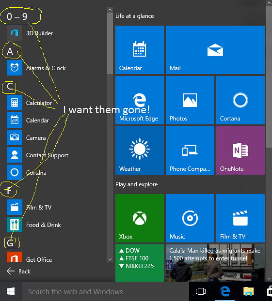 Windows 10 odebrat z nabídky Start