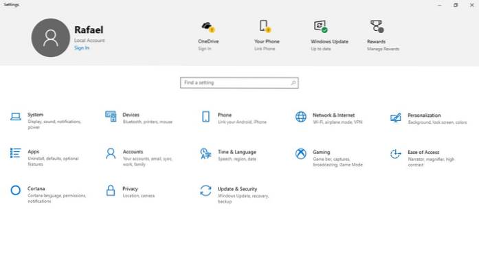 barra superiore delle impostazioni di Windows 10