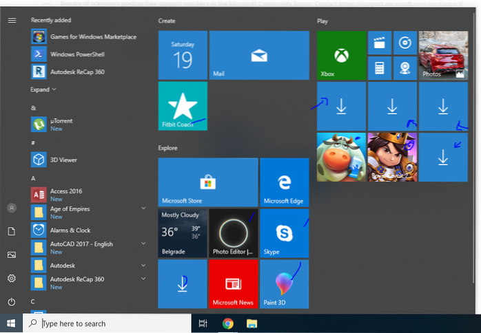 výchozí nabídka systému Windows 10 všechny aplikace