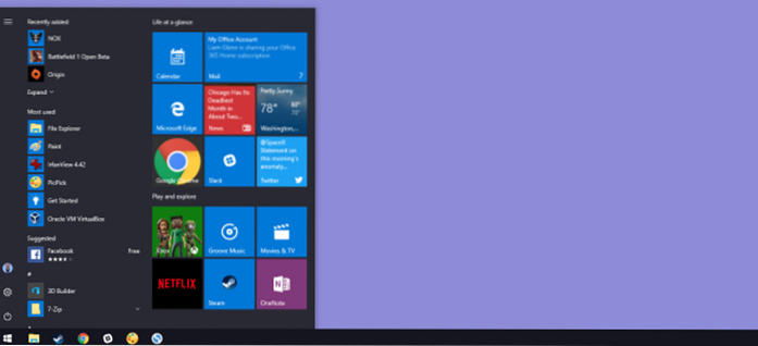 přizpůsobení nabídky systému Windows 10