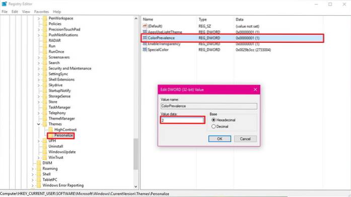 windows 10 taskbar color registry