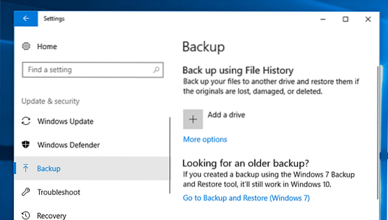 backup dell'aggiornamento di Windows 10