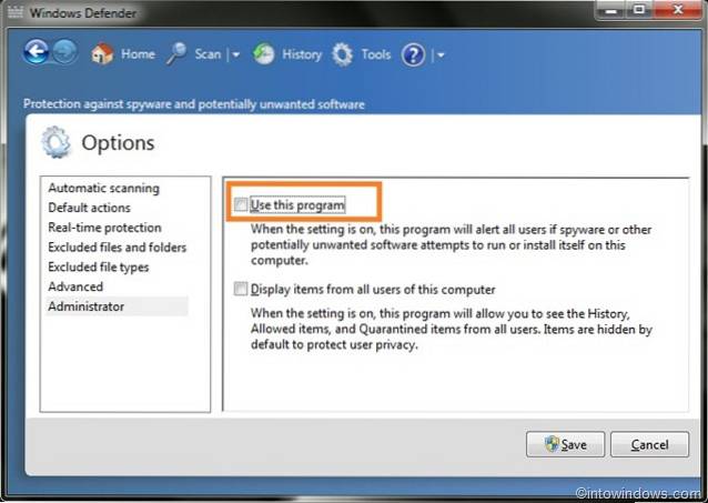 Windows 7 disabilita il difensore