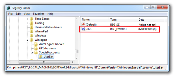 windows 7 oculta o usuário da tela de login