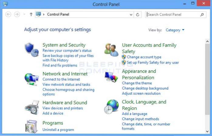 Windows 8.1 panou de control