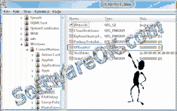 Windows 8.1 menu de démarrage regedit