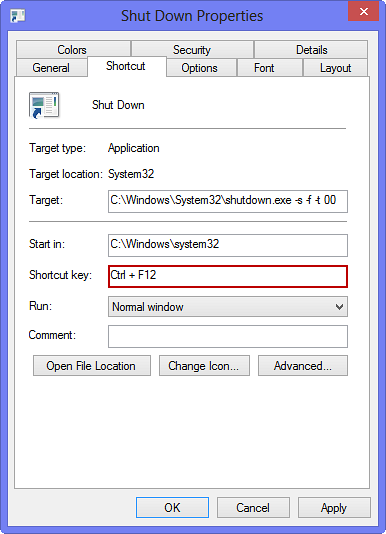 windows 8 shortcut keys shutdown