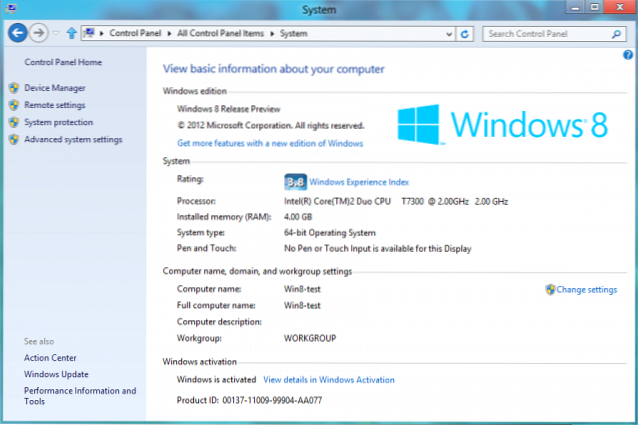 cerințele de sistem pentru Windows 8