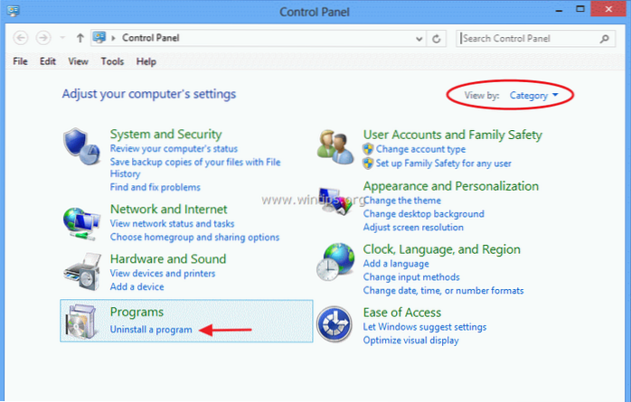 programma di disinstallazione di Windows 8