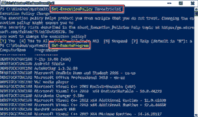 windows cmd list programmes installés