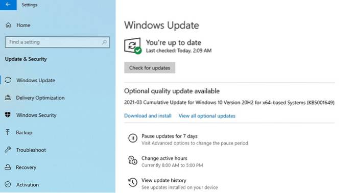 Windows Update velikost 2021