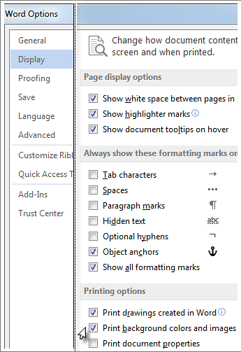 word print to pdf with background color