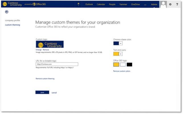 du kan ændre dit office 365-tema under indstillinger i office 365-dashboardet